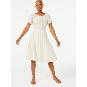 Yellow and White Peasant Midi Dress